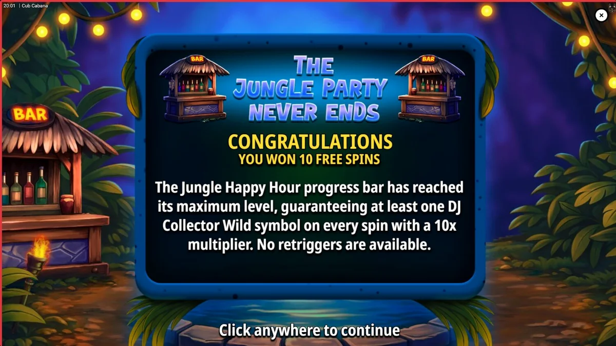 Makulay na reels ng Cub Cabana slot na may temang tropikal