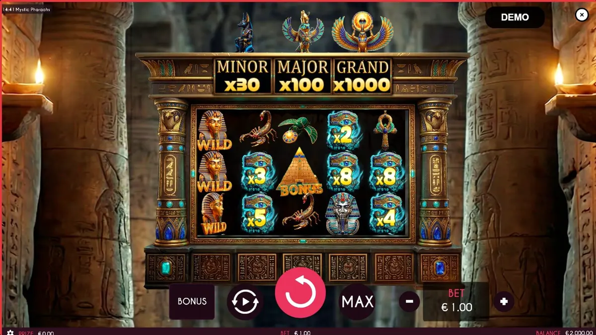 Mystic Pharaoh slot reels na may temang Ancient Egypt