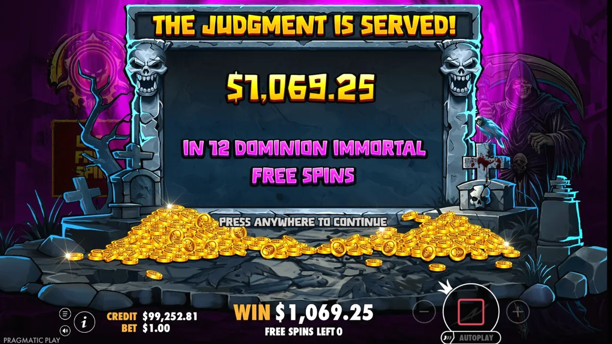 Ang madilim at gothic na disenyo ng Death Dominion slot machine